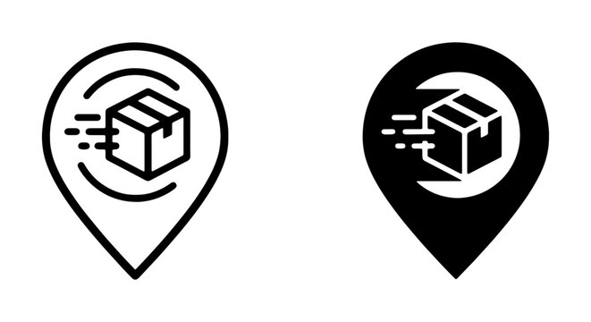 Delivery tracking location pin icons, package shipping map markers vector