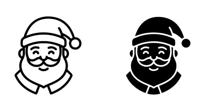 Santa Claus face icons, Christmas character vector, holiday line art set