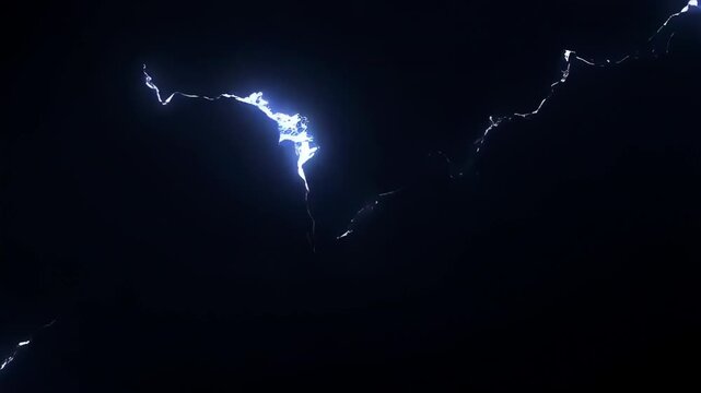 Dynamic lightning bolt strikes across dark sky, illuminating night with electric energy