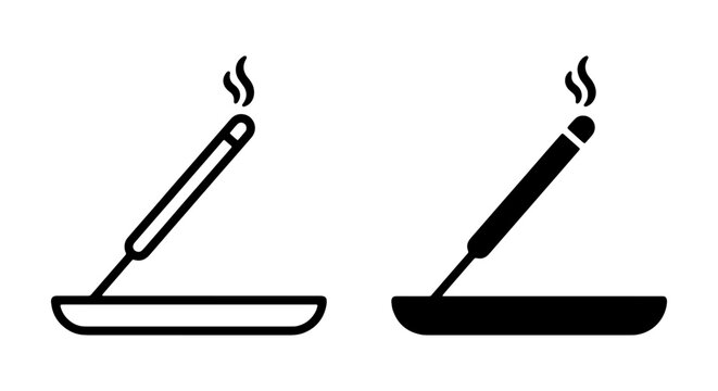 Incense stick icon set, burning aroma joss sticks, zen spa vector