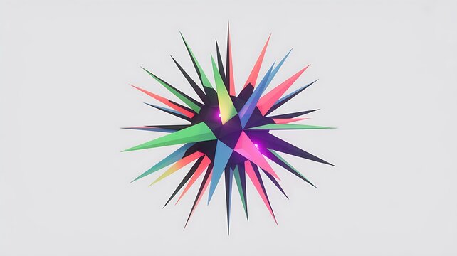 Vibrant geometric explosion featuring colorful shapes in a minimalist setting