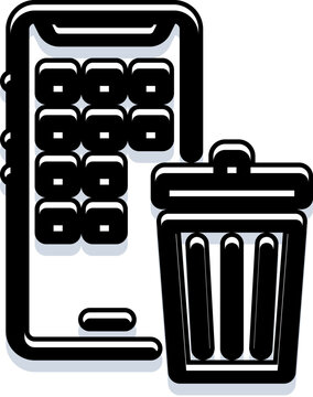 Smartphone next to a trash bin, symbolizing the process of deleting unwanted applications, uninstalling software, and managing digital waste by clearing storage space