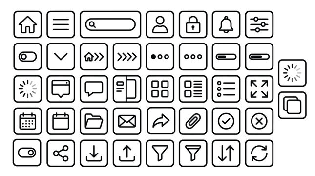 Website App UI Line Icons Set &ndash; 30 Interface Elements Outline Vector White Background