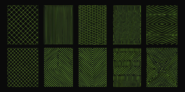 Geometric Line Patterns On Black Background Neon Green Vector Illustration