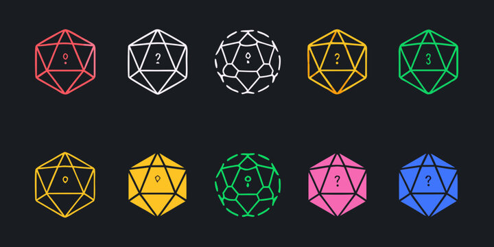 Isometric Polyhedral Dice Collection Colorful Geometric Shapes On Black