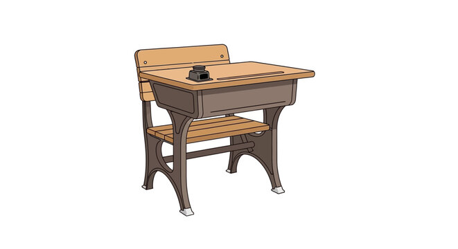 Vintage School Desk with Inkwell - Retro Classroom Furniture