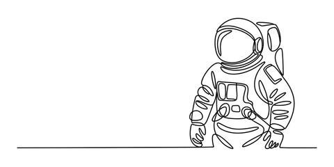Continuous single line drawing of an astronaut wearing a space suit for exploration and science themes in a simple minimalist style illustration Vector, illustration © Kailash Roy