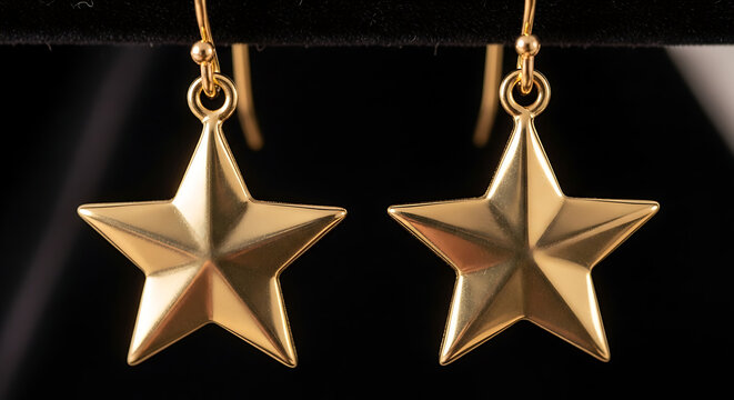 Pair of shiny gold star shaped dangle earrings