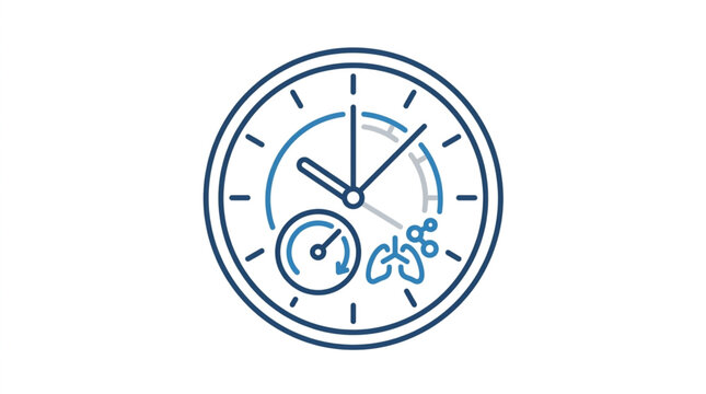 Clock with gauge and lung icon symbolizing health monitoring.
