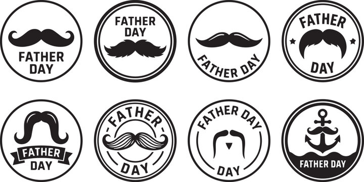 Father's day mustache badges labels collection vector graphics for celebrations