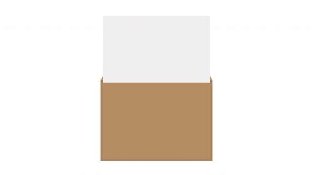 Horizontal brown envelope open close animation with blank white paper reveal from envelope on white background and green screen. 4K animated for business message, mail opener, and motion graphics.