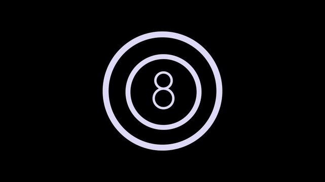 Cyan Neon Number 8 Inside a Glowing Circle on animated Black Background eight digit. Right animated number 8 framed by a luminous cyan neon circle with subtle rotation and glowing digit effects