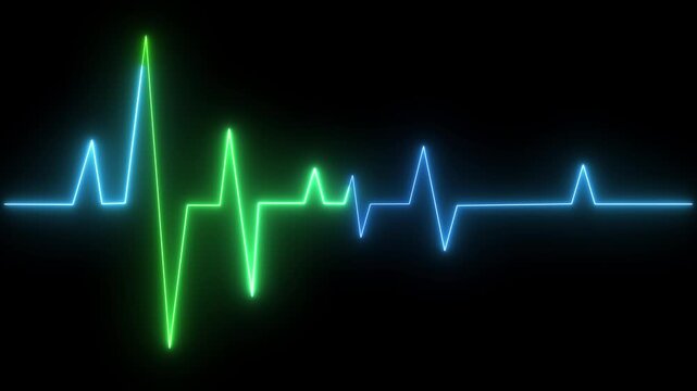 the heartbeat green and cyan color neon Glowing neon animation saber video on a black background.