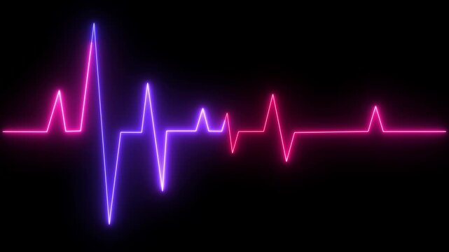the heartbeat green and red color neon Glowing neon animation saber video on a black background.