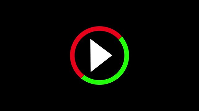 Animated glowing play button icon appearing on blue  background, symbolizing video playback. 4K video animation