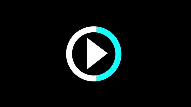 Animated glowing play button icon appearing on blue  background, symbolizing video playback. 4K video animation