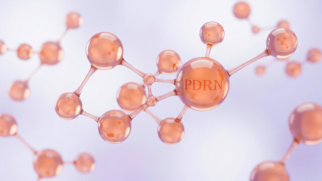 Pdrn polynucleotide molecules on pale background, salmon dna skin booster research, purified nucleic acid skin treatment, cellular repair, rejuvenation therapy, dermal regeneration science