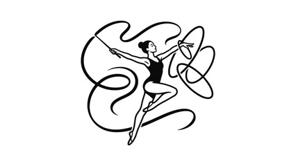 Naklejka premium Rhythmic Gymnast Performing with Ribbons and Hoops, Elegant Silhouette