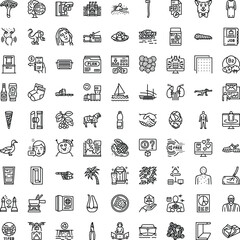 Comprehensive collection of diverse outline icons covering various themes including business, healthcare, sport, logistics, food, technology, education, and travel on a white background © vectorwin