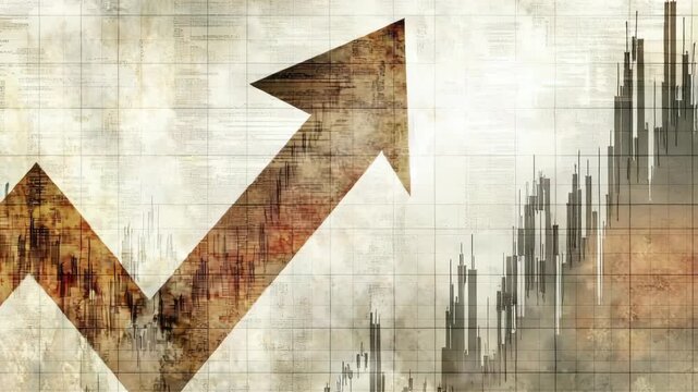 Stock market trends highlight an upward movement in various sectors. Graphs display consistent growth over different periods, indicating positive economic activity