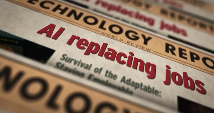 Ai replacing job daily news newspaper printing. Abstract concept retro headlines 3d seamless looped.