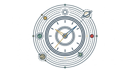 Clock with planets orbiting in a solar system style. © Farika