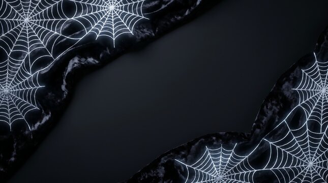 Abstract spider web border on black fabric background