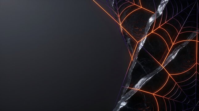 Abstract Halloween spider web background with neon orange light