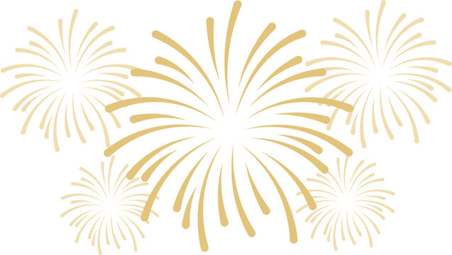Golden fireworks explosions on white background, 4th of july fireworks vector illustration 