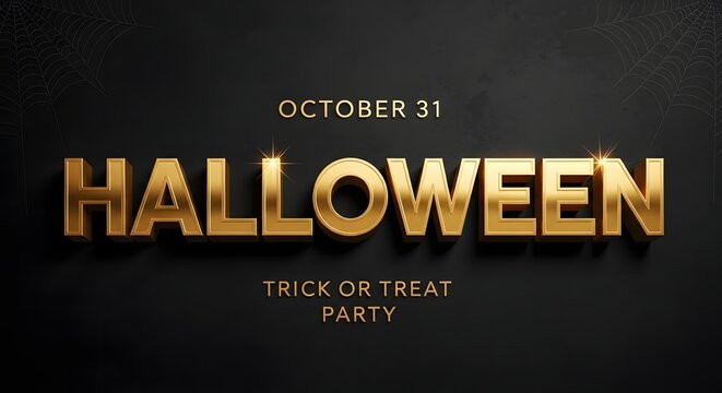 Halloween october 31 trick or treat party gold 3d text on black background