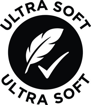 Ultra soft logo icon featuring a feather and checkmark for branding and advertising use