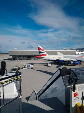 Munich, Germany - March 13, 2018 - British Airways Airbus A319 Parked at Munich Airport Terminal