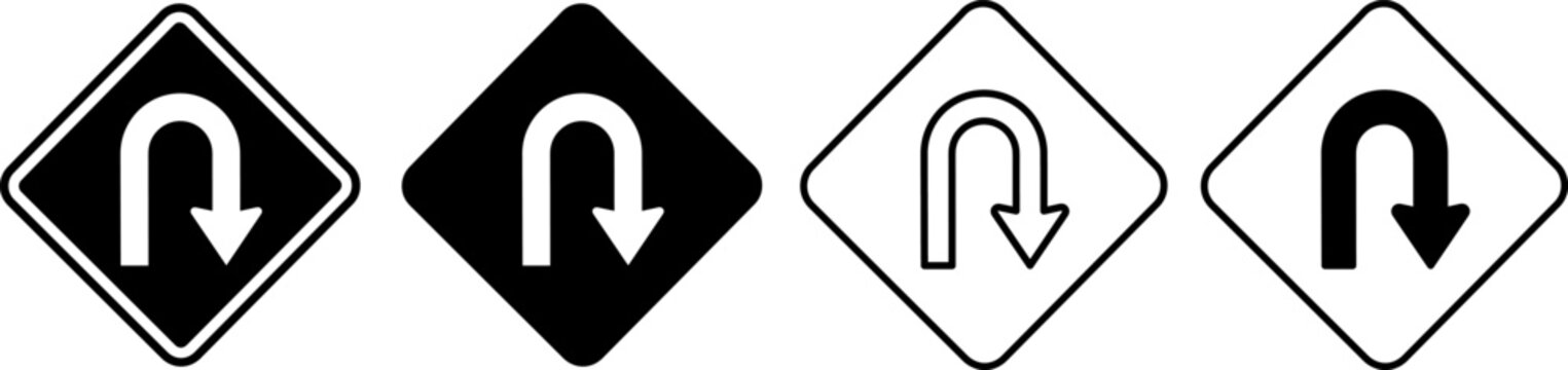 Set of uturn road sign icons