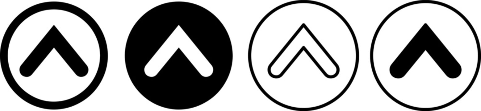 Set of four arrow icons pointing up in circles isolated on white background