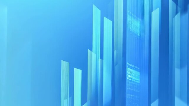 Bright blue shapes and lines shift and change in a modern setting. The patterns show movement and variation, creating a digital atmosphere that evolves as time passes