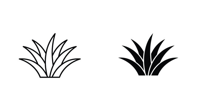 Wild grass bush icon set in flat line and solid style