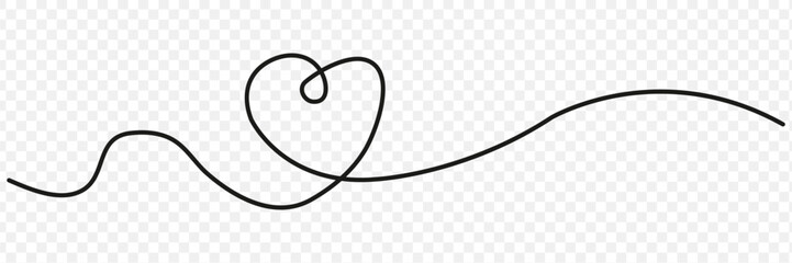 Black wavy line with heart loop divider for romantic designs, wedding invitations, and decorative graphics Minimal continuous heart shaped wave line for love themes, greeting cards, and elegant  © RUHUL