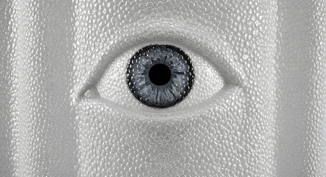 Close-up of a blue eye with detailed texture and intense gaze