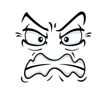 Angry furious emoji or wrathy growling cartoon face emotion for cartoon smile icon. Furious angry, savage rage and fierce disgruntled emotion for comic mood character and cartoon face expression emoji