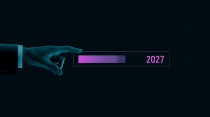 Obraz premium Business person hand touching a digital 2027 progress bar