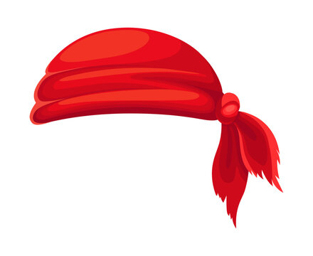 Cartoon pirate or corsair red bandana hat, filibuster costume accessory signifies swashbuckling and buccaneer naval spirit. Vector textile picaroon headwear, head scarf, vintage sea rover handkerchief