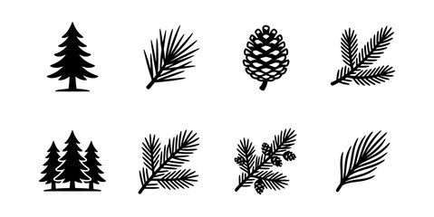 Forest evergreen tree and pine branch icons set © adgraphic team