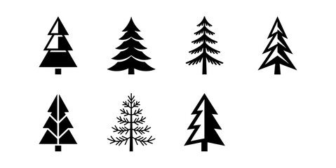 Obraz premium Pine tree silhouettes arranged on white background