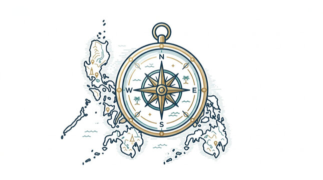Compass Over Philippines Map Illustration.