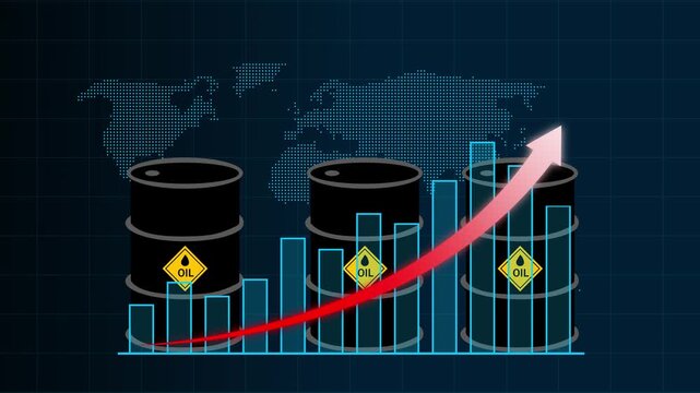 Commercial oil barrels visualize international fuel resource values. Standard oil barrels monitor commodities investment market pricing trends. Global trade concept using classic oil barrels.