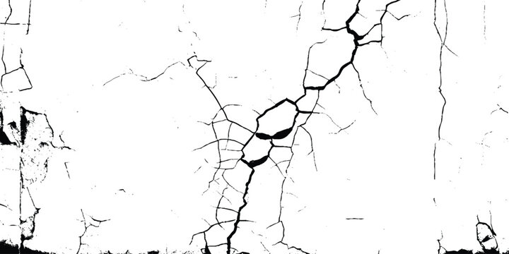 Abstract black and white texture of a cracked surface with deep fissures and fine lines, suggesting dry earth, old paint, or architectural wear.