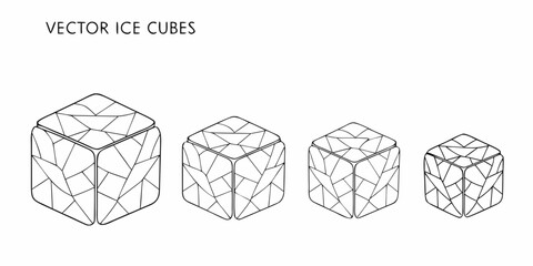 Vector Ice Cubes In Minimalist Line Art Style © Liton