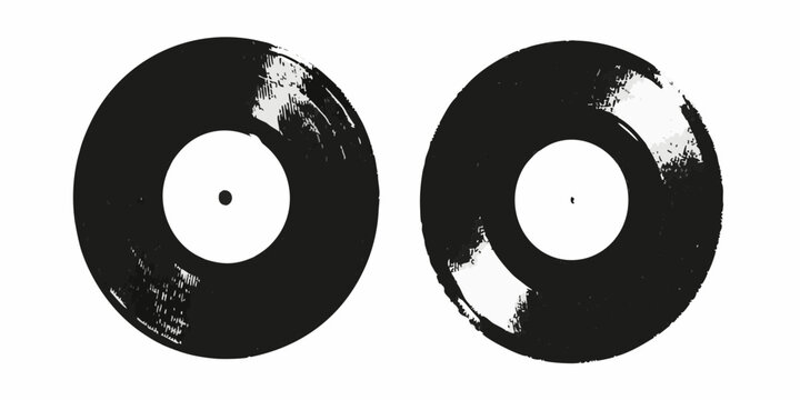 Vinyl Records With Halftone Texture On White Background