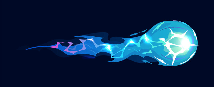 Gun fire trail effect of plasma or flame clot for game comics, cartoon vector icon. Laser gun or blaster shot with blue or purple light glow or energy blast shot of fire gun trail for game VFX effect