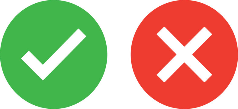 Green check mark and red cross sign icons for true and false choice